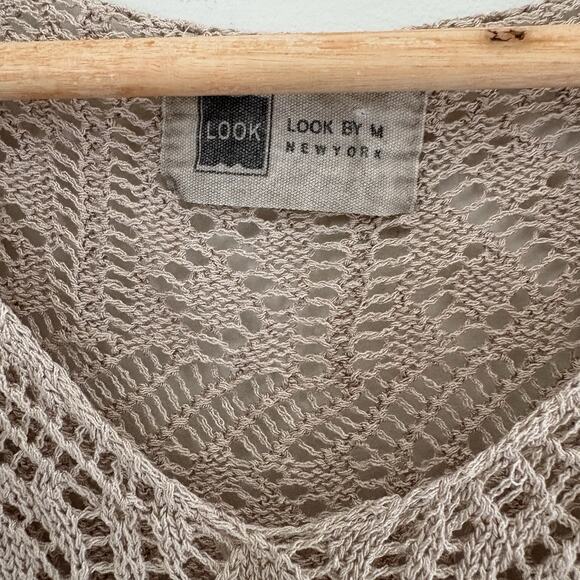 Open Knit Crochet Style Tunic Coverup Dress | Neutral Taupe Beige Beach Boho - Picture 2 of 10